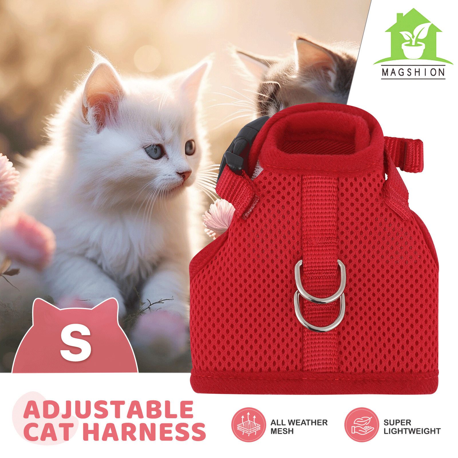 Escape Proof?Cat Pet Harness Breathable Mesh Adjustable Walking Kitten Chest Red