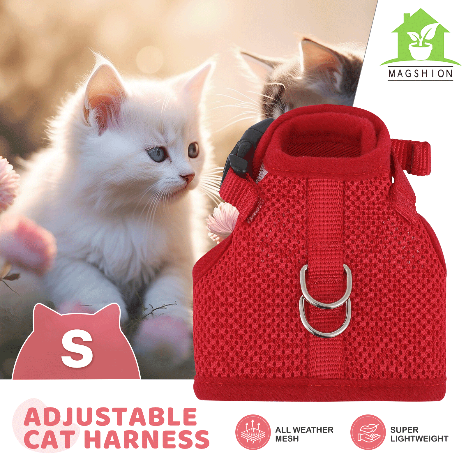 Escape Proof Cat Pet Harness Breathable Mesh Adjustable Walking Kitten Chest Red