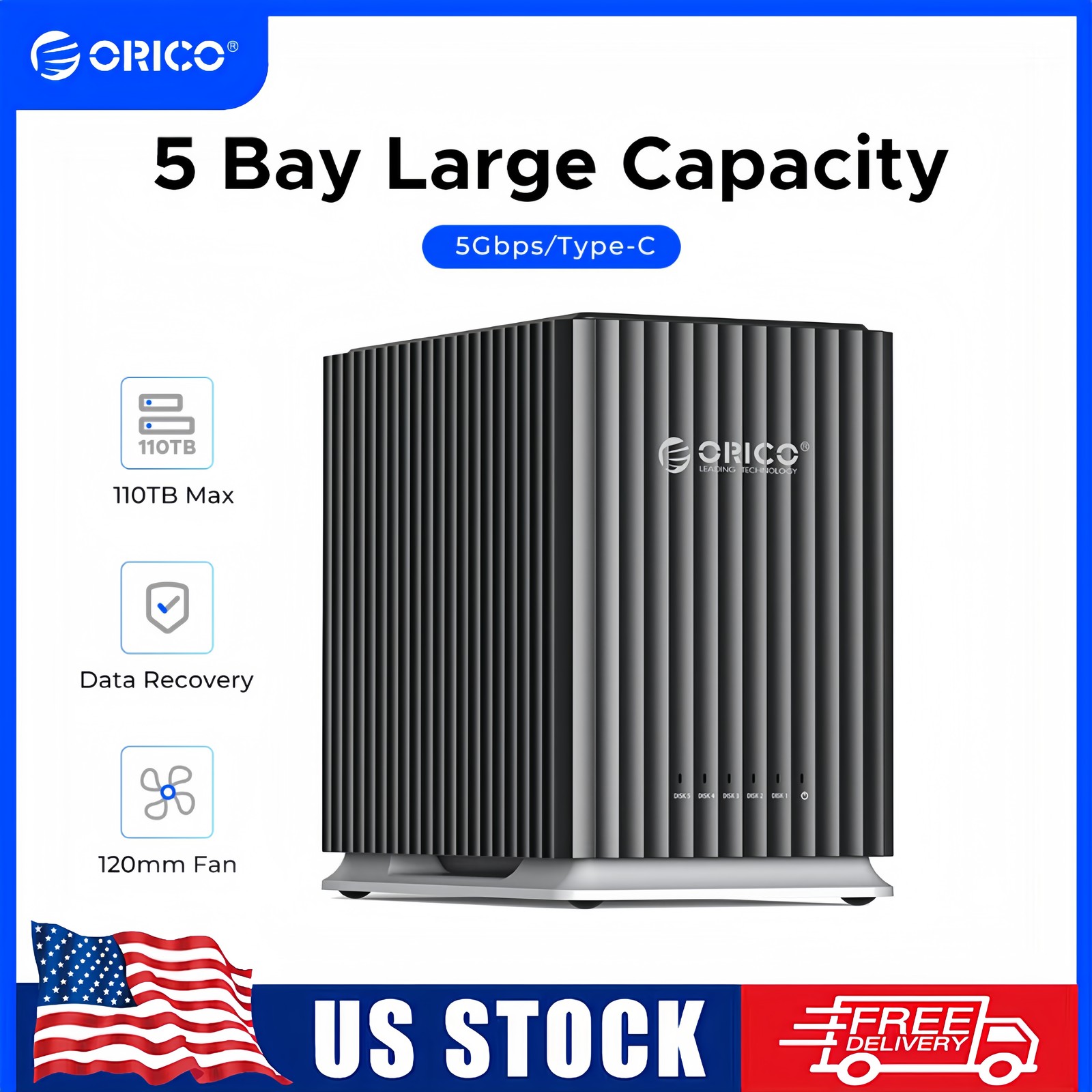 ORICO 2/5Bay Type C Storage Enclosure 3.5" HDD for Mac and PC DAS Solution 110TB