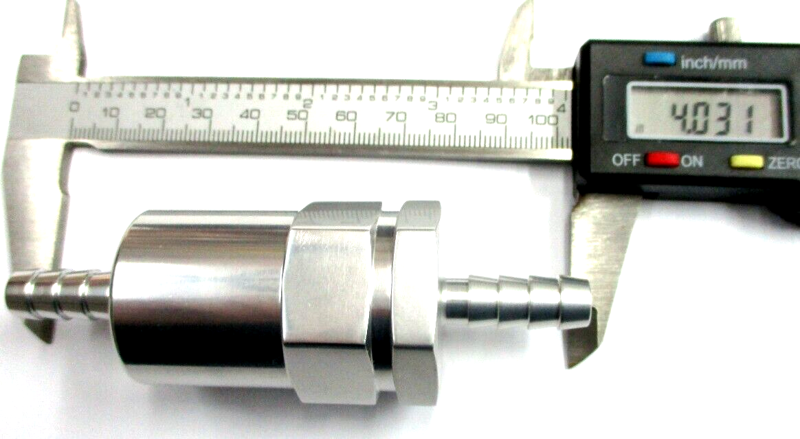 Fuel Filter, Billet inline cleanable element 3/8" Barb Show Polished Silver