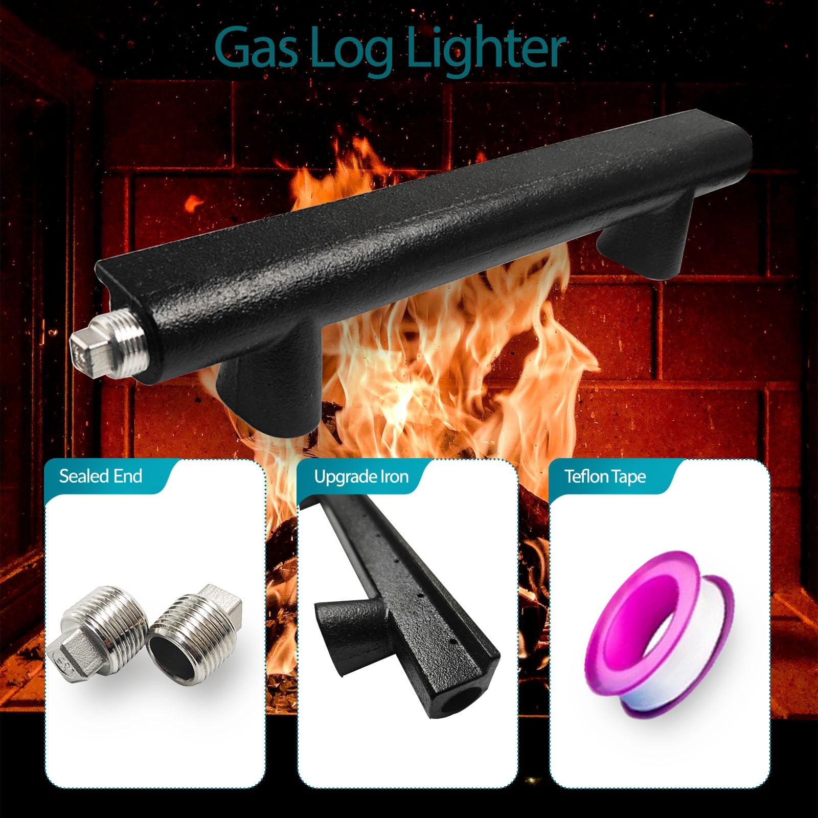 14" Cast Iron Gas Log Lighter Burner Natural Gas Fireplace Igniter Kit