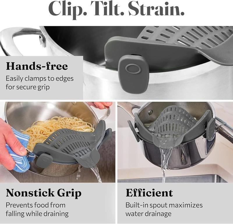 Silicone Clip-On Colander Heat Resistant Strainer for Pasta Noodles Vegetab