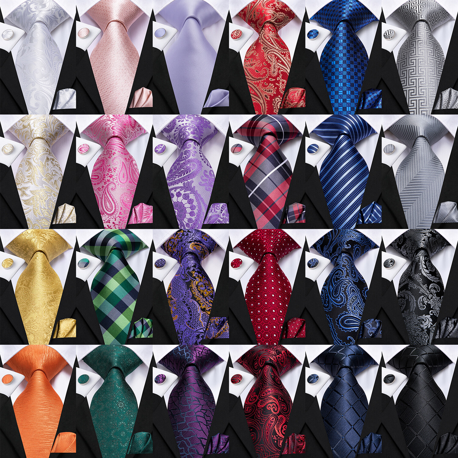 Mens Woven Wedding Ties 100 Colours Paisley Floral Solid Necktie Handkerchief Se