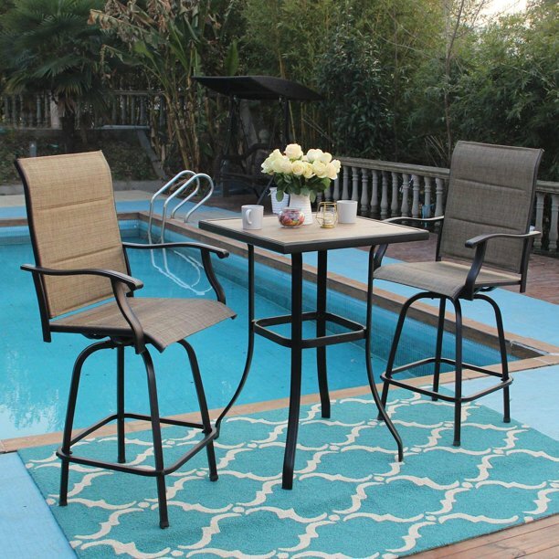 Outdoor Swivel Bar Stools Set of 2 Kitchen Bar Height Patio Chairs Furniture Set