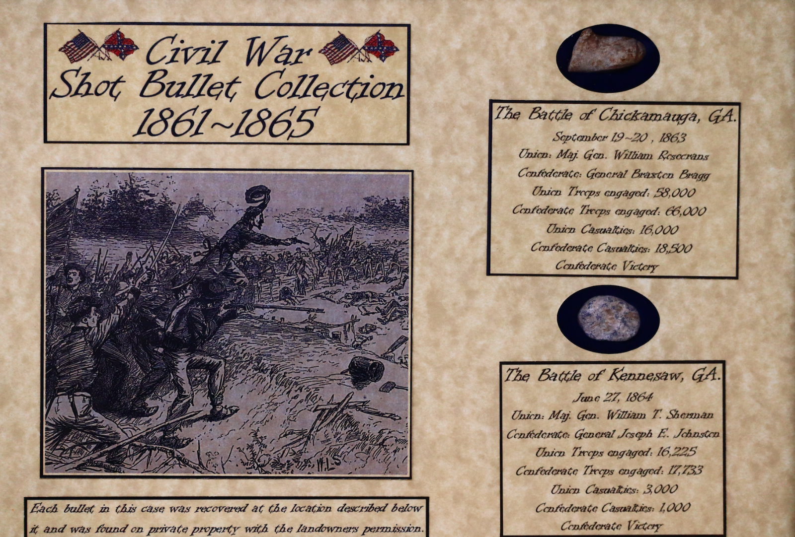 Shot Bullet Relics Collection from Major Civil War Battles in Case with COA