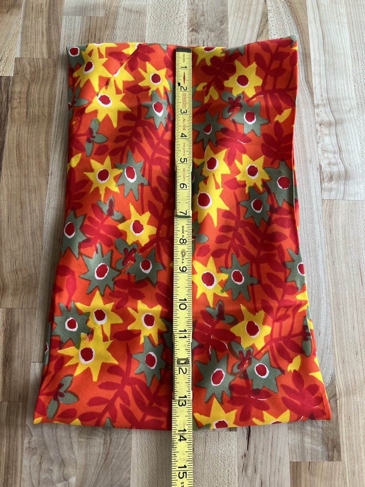 Vera Neumann Vintage Silk Infinity Scarf Floral Orange Red Yellow Made in Japan