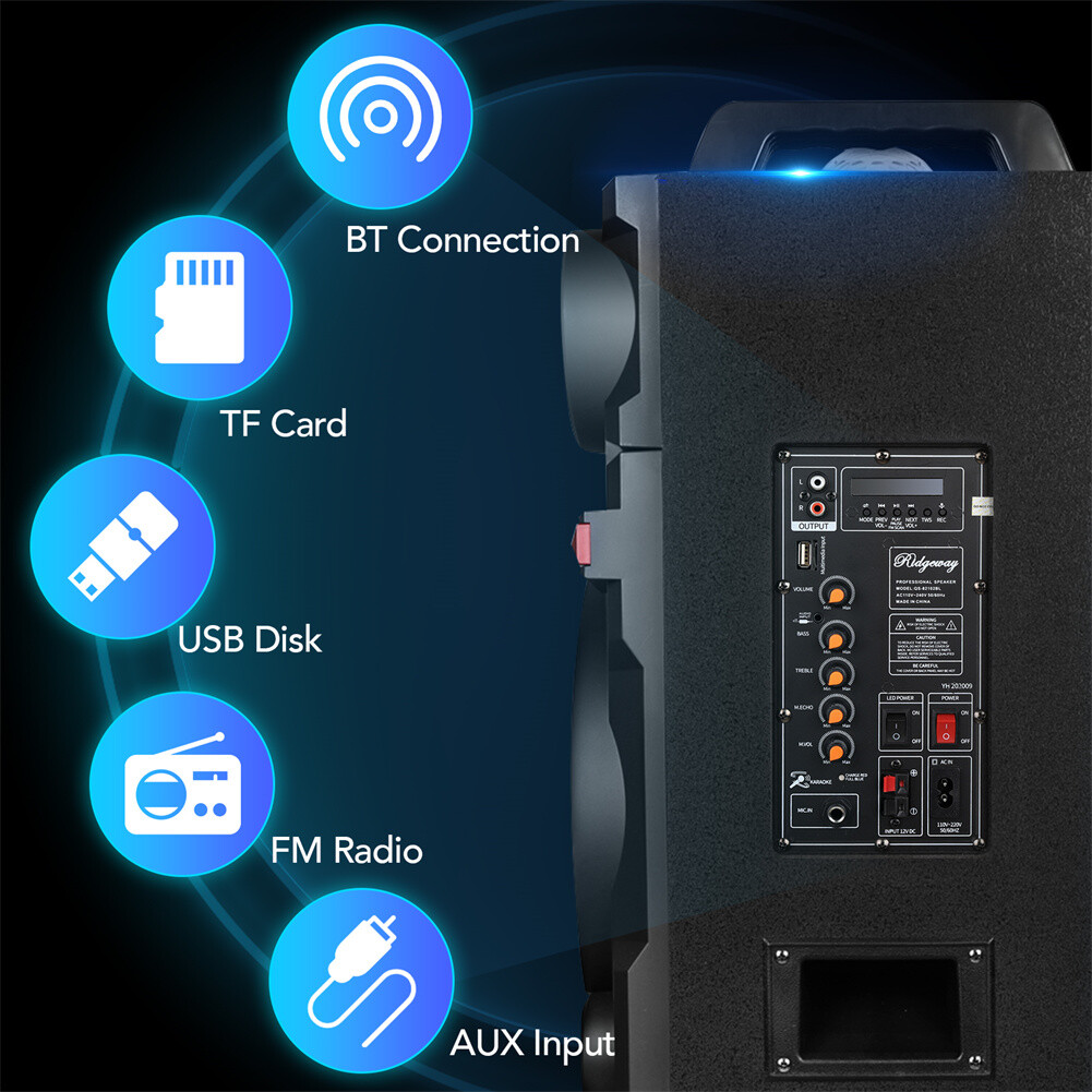 9000W Bluetooth Speaker Dual 10" Woofer Rechargable Party FM Karaok DJ LED AUX