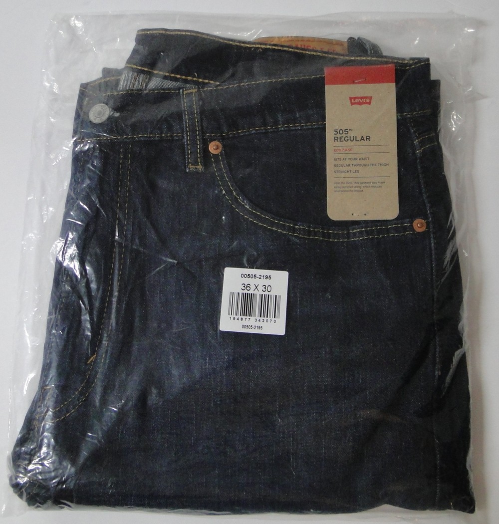 Levi Men's 505 Regular Fit Jeans, Dark Denim  Wash 36W X 30L NEW SEALED !