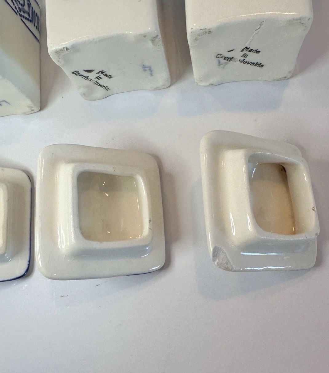 4 Blue and white Czechoslovakian spice canisters vintage