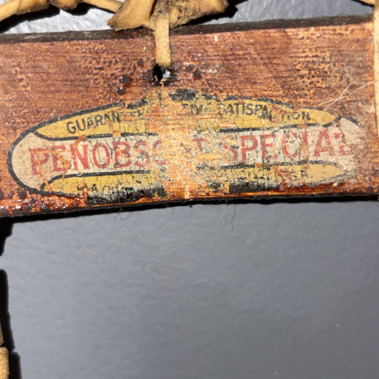 NICE PAIR OF ANTIQUE WOOD WOODEN SNOWSHOES PENOBSCOT SPECIALS MAINE