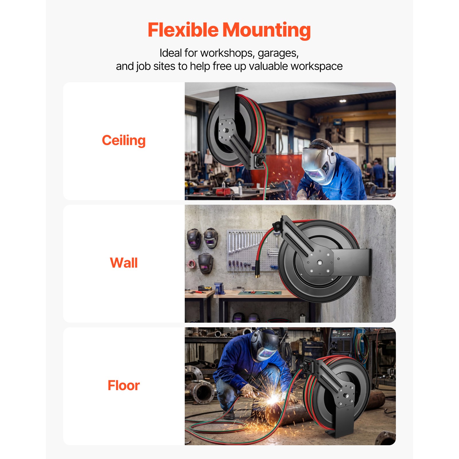 Uimoso Retractable Welding Hose Reel 1/4" x 100FT Oxygen Acetylene Rubber Hose