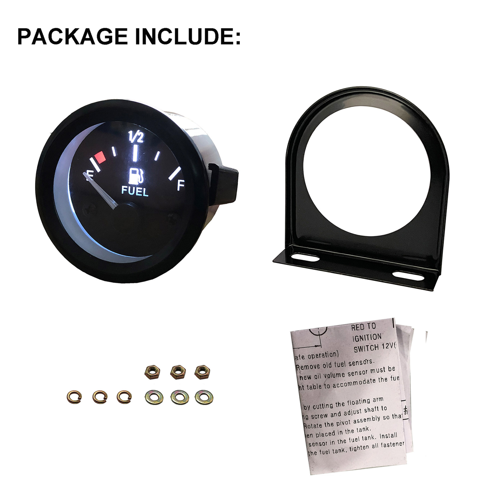 2" Universal Fuel Level Gauge E-1/2-F Pointer 52mm Fuel Tank Meter LED 12V