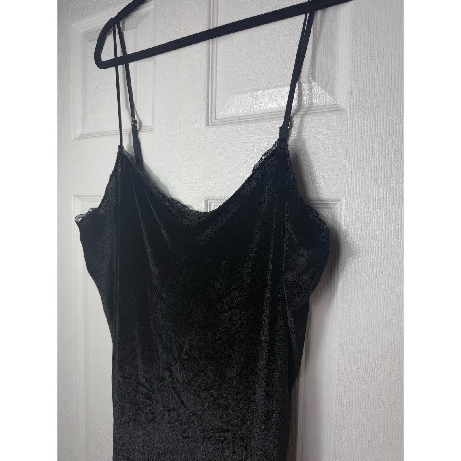 Victoria’s Secret Black Velvet Lace Trim Chemise Slip Dress Nightgown Size XL