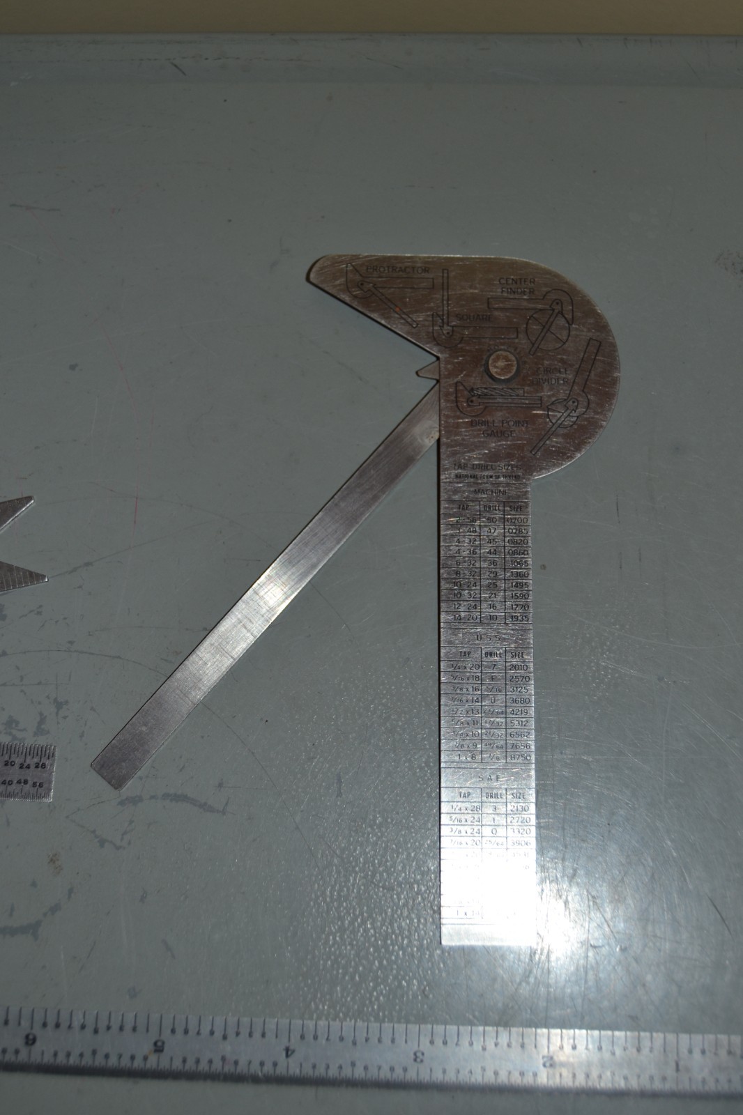 (4) CRAFTSMAN LOT 12" & 6" RULE, PROTRACTOR, ANGLES 60 DEGREE THREAD CENTER GAGE