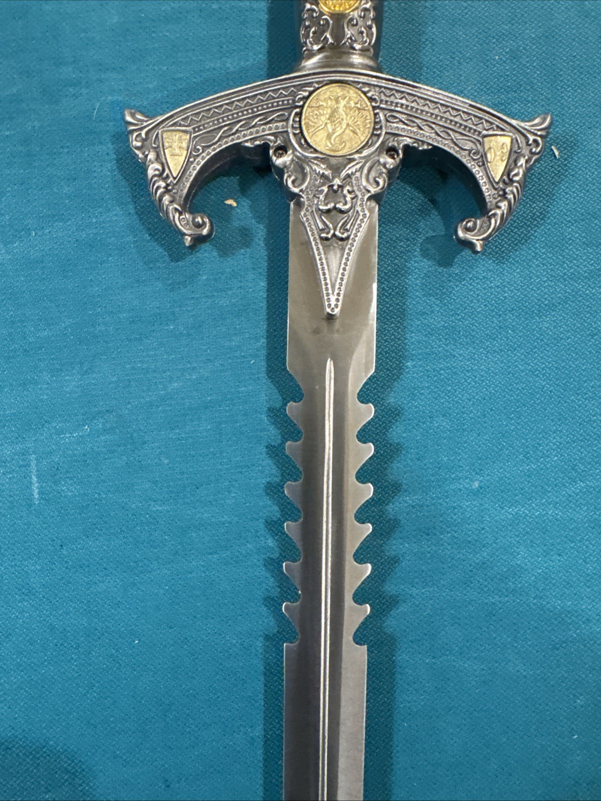 Ornate Templar Crusader Fantasy Dagger Serrated Blade with Jeweled Scabbard