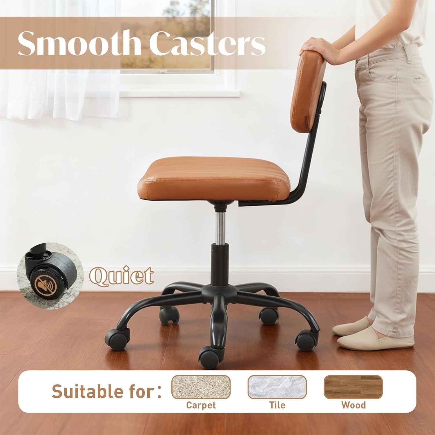 Home Office Computer Desk Chair Ergonomic Armless Swivel Rolling Work Task Chair