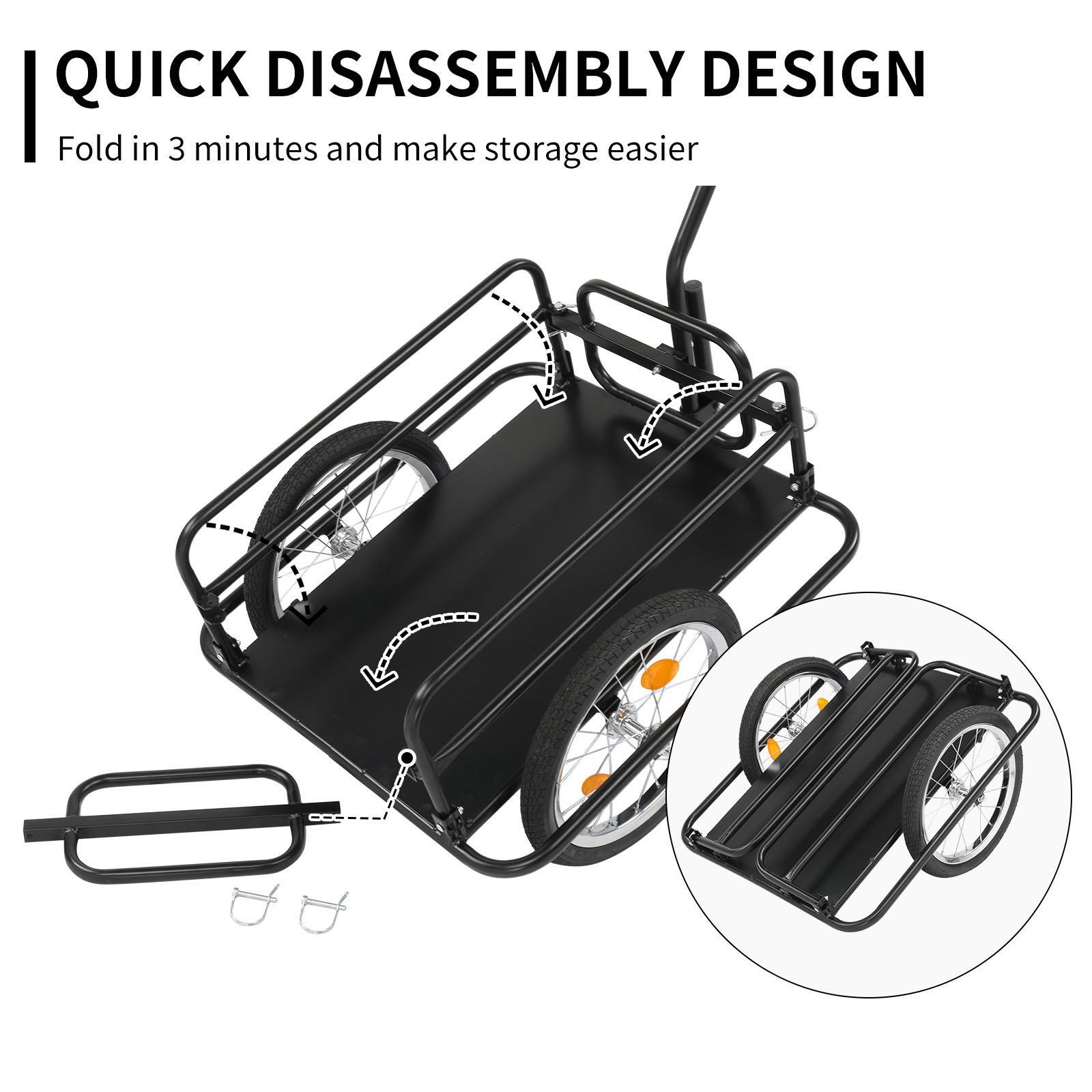 Bike Cargo Trailer Foldable Bicycle Cart Wagon Trailer Universal Hitch Black