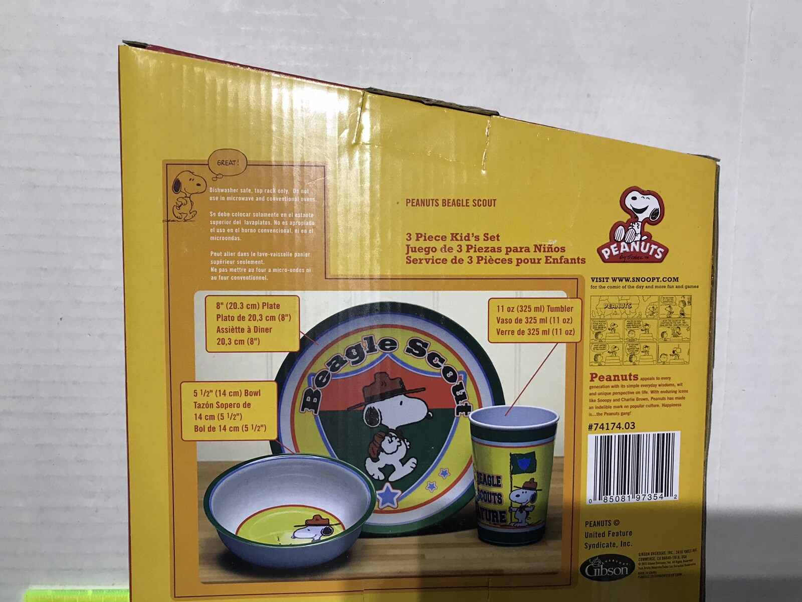Peanuts Snoopy Beagle Scout 3 Piece Kid’s Set - Bowl, Plate, Cup - New