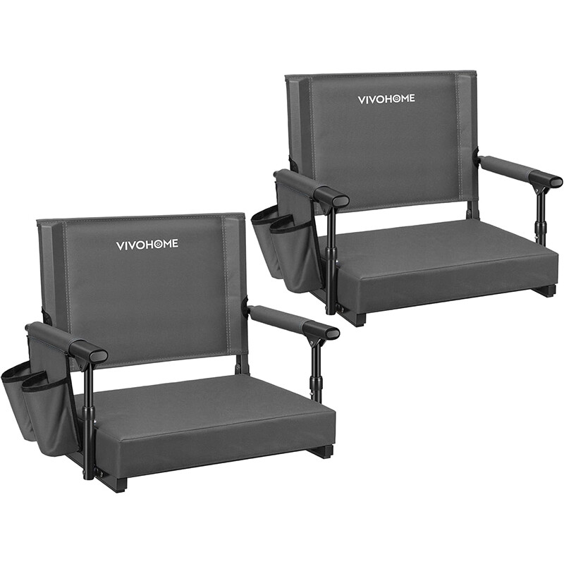 2 Pack Stadium Seats Bleacher Chair with Back Cushion Cup Holder Shoulder Strap