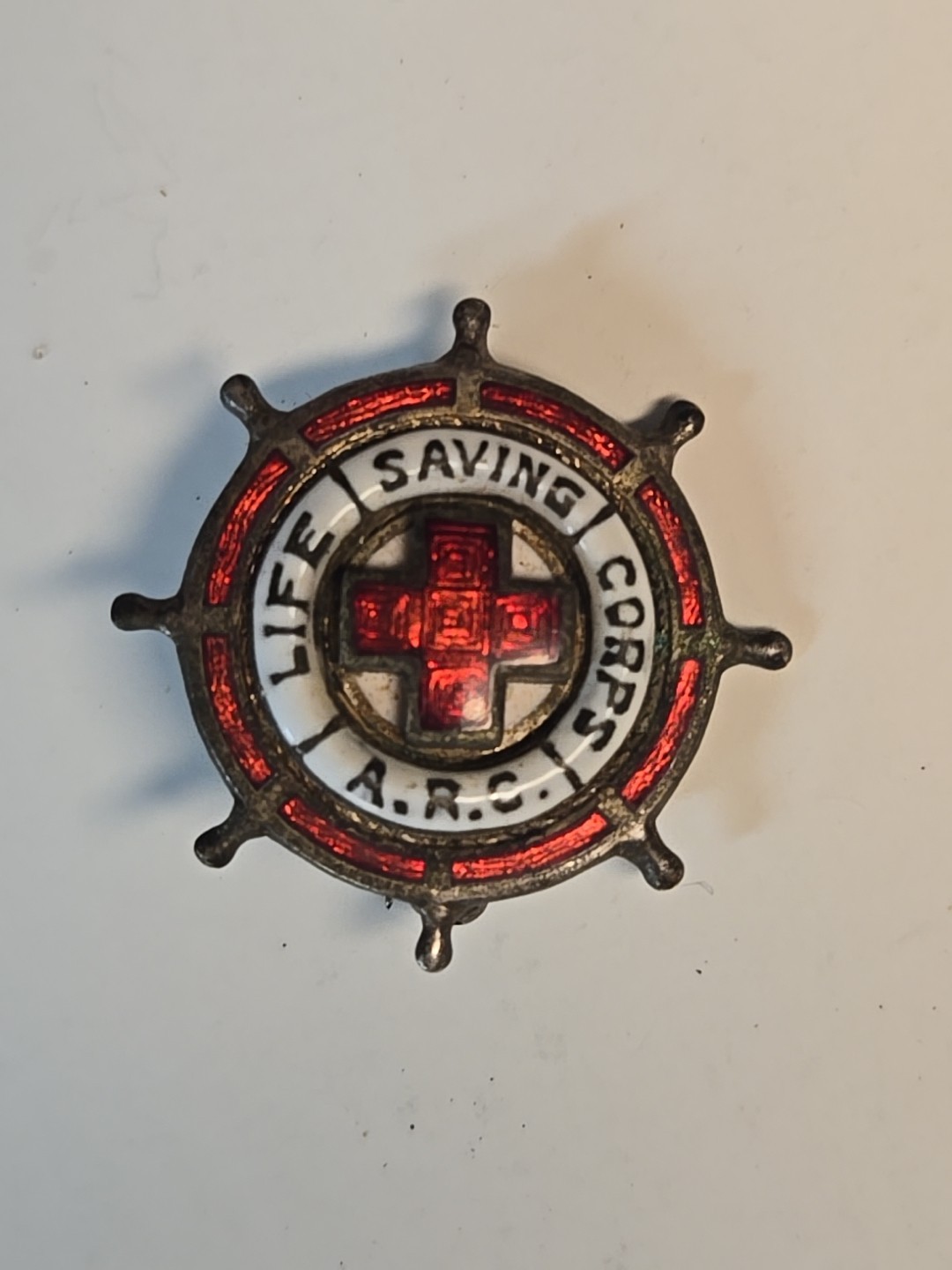 1930s 1940s Red Cross Life Saving Service Enameled Pin  ARC LSS
