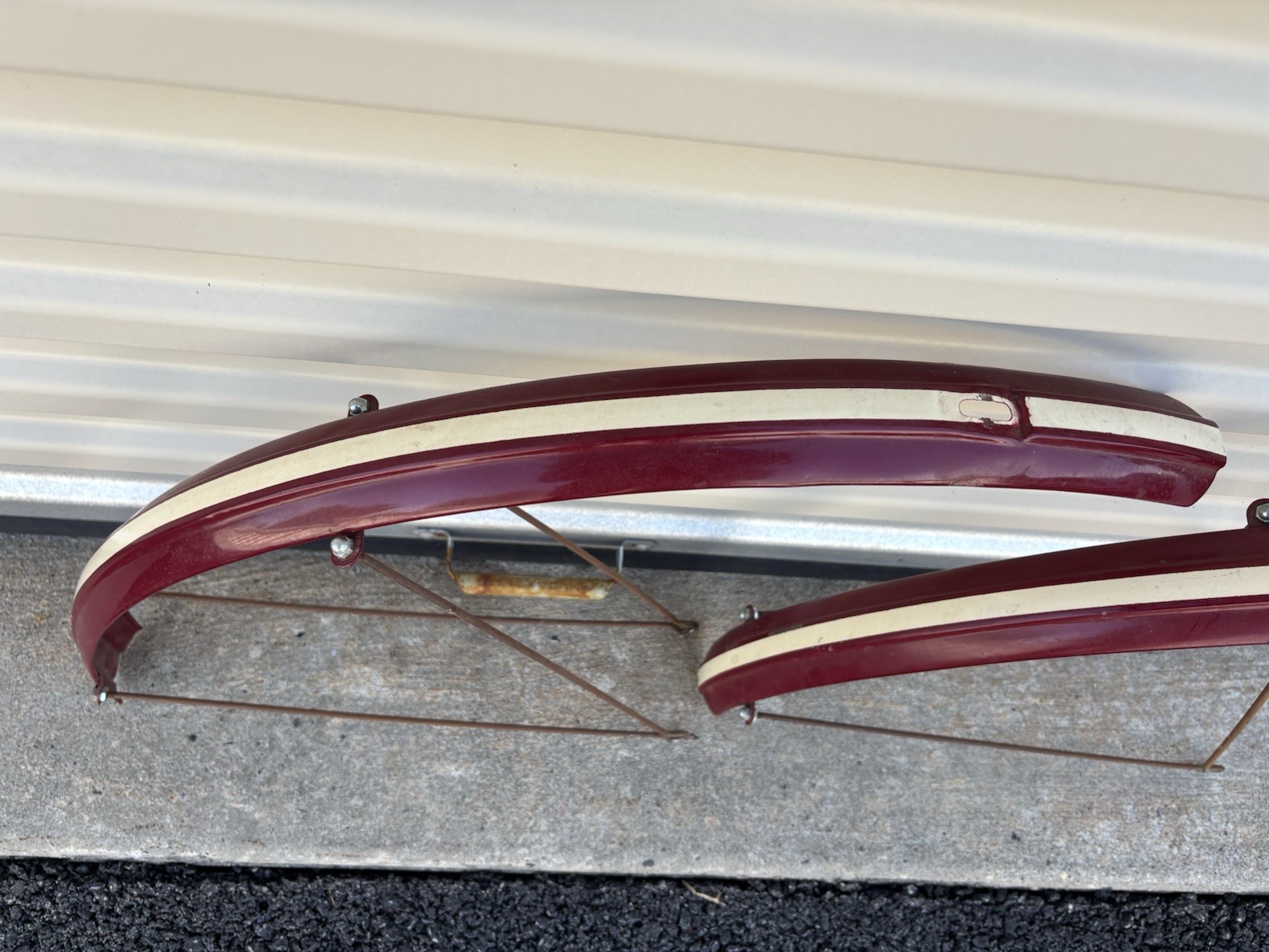 ANTIQUE 1900'S CIRCA 28" REPAINTED MOTORBIKE FRONT AND REAR FENDER SET