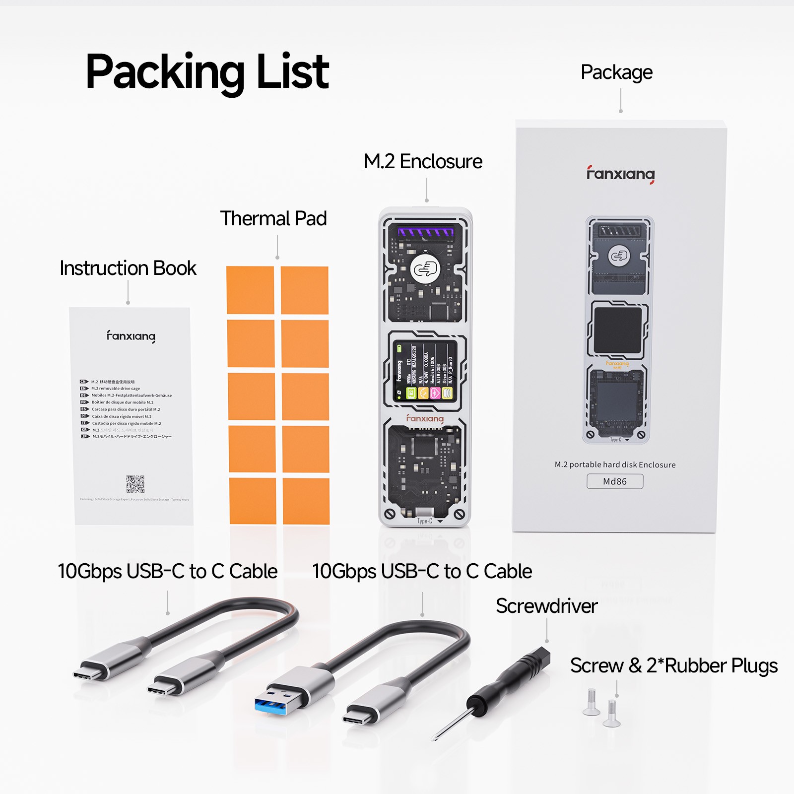 Fanxiang M.2 NVMe External SSD Enclosure USB3.2 10Gbps For 2230/2242/2260/2280