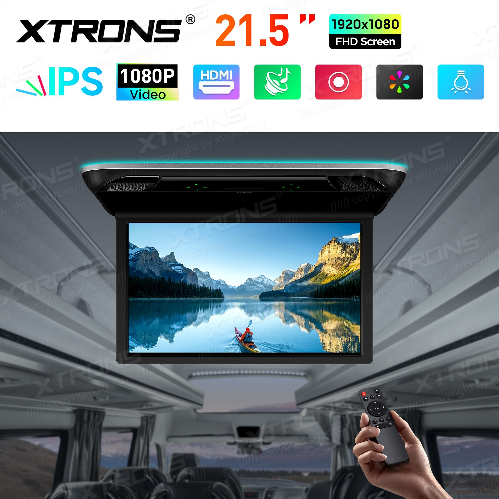 21.5" Car TV Coach Bus Flip Down Roof Monitor Overhead HD Screen 1080P USB HDMI