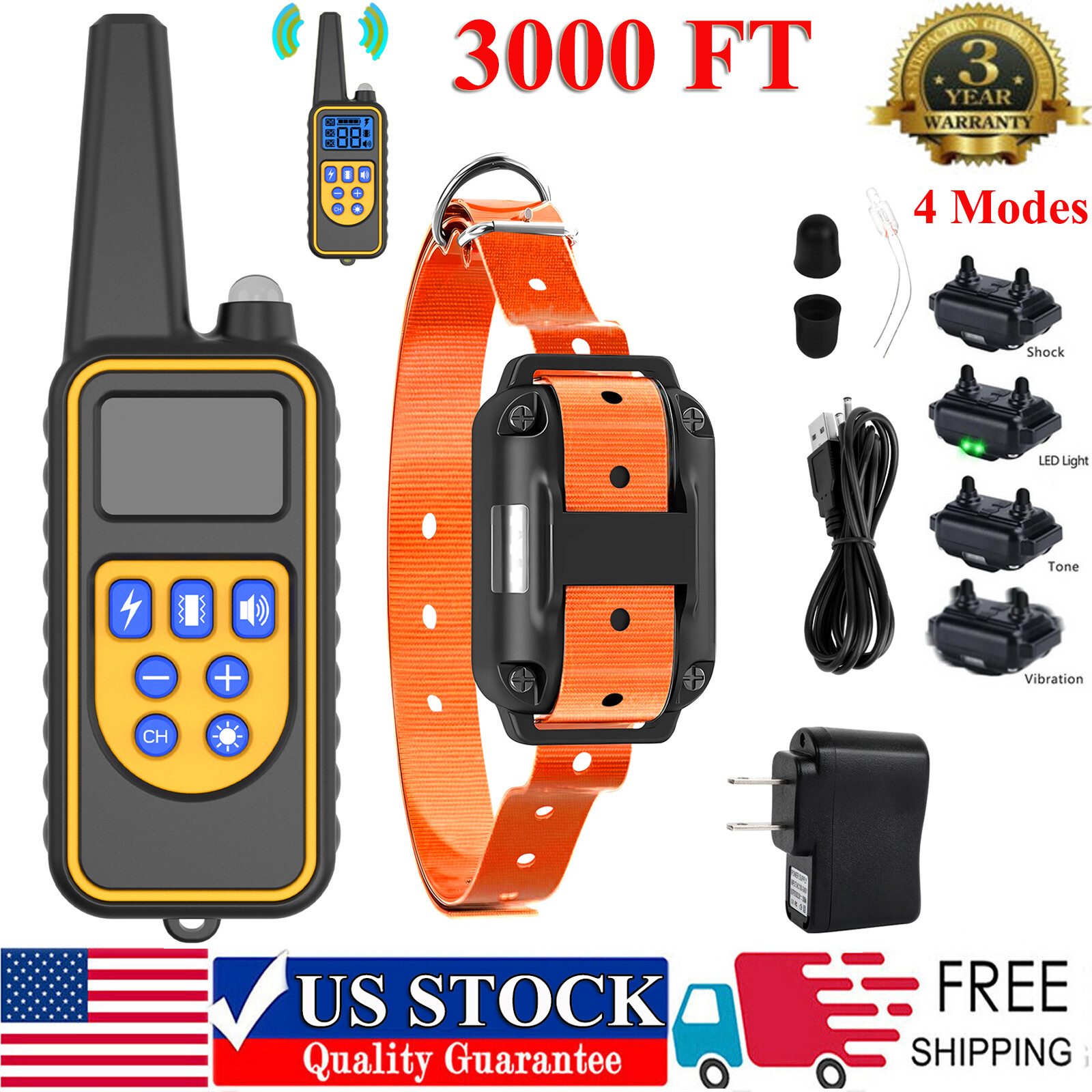 3000 FT Remote Dog Shock Training Collar Rechargeable Waterproof Pet Trainer NEW
