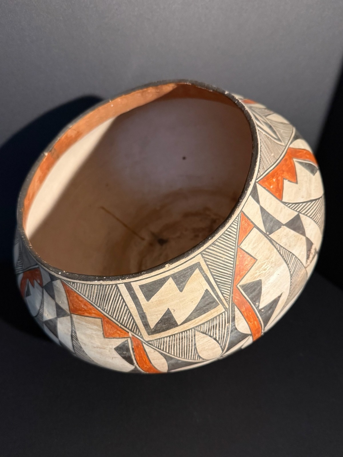 LARGE ACOMA POLYCHROME POTTERY OLLA,BEAUTIFUL PAINT DECORATION,C1900, EXCELLENT!