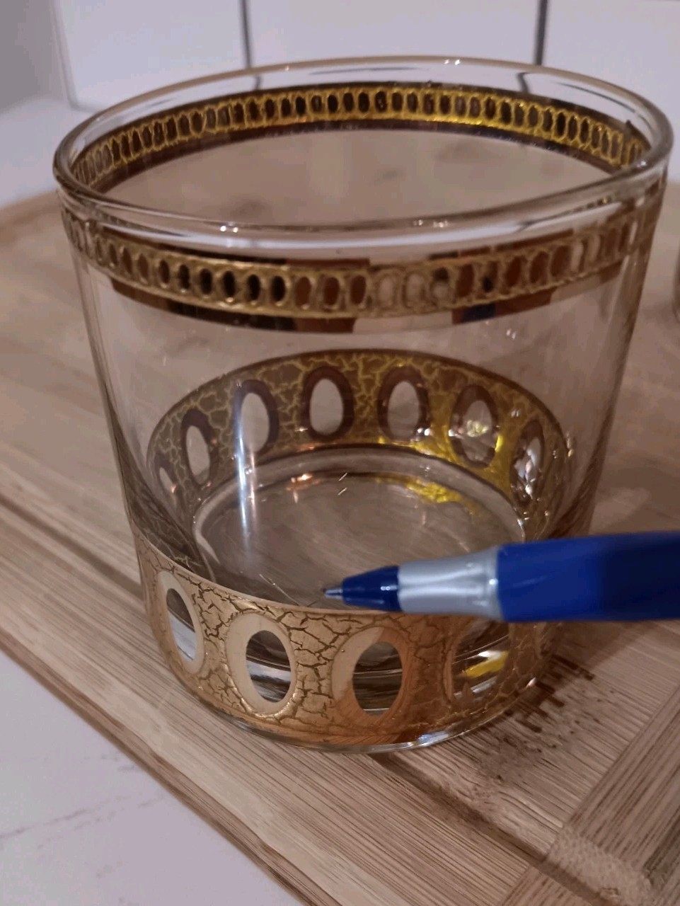 Vtg MCM 60s Culver Antigua Cocktail Shaker Low Ball 5 Pc Barware Set 22k Gold