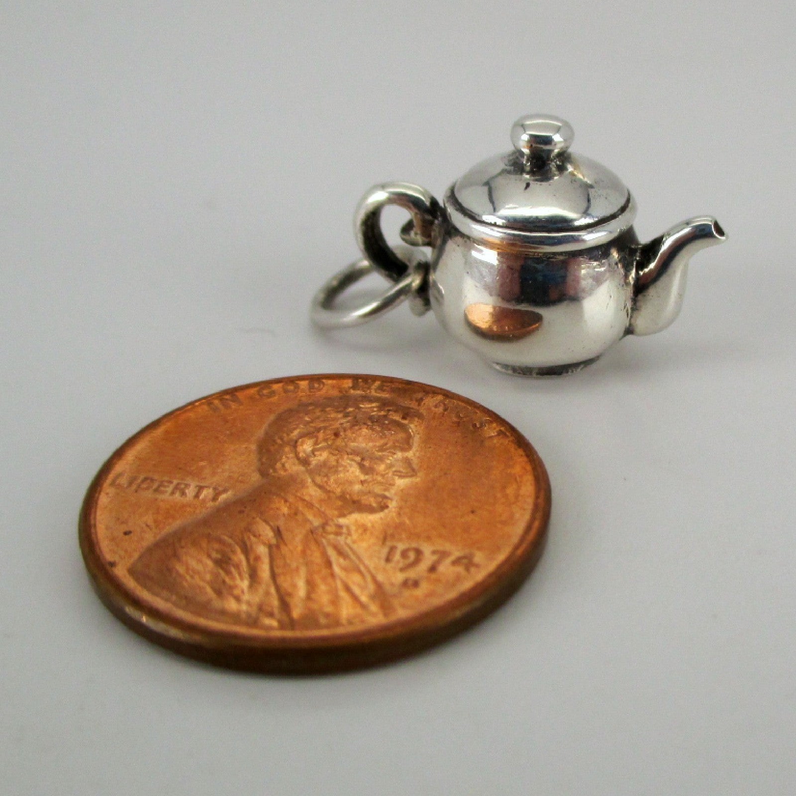 Vintage GRANDMA'S TEAPOT Charm for Bracelet STERLING SILVER Brown County NEW