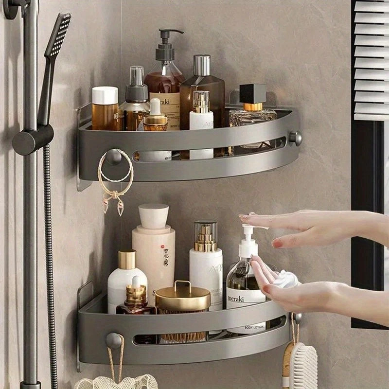 3 Tier Corner Shower Caddy Shelf Bathroom Corner Bath Storage Holder with 6 Hook
