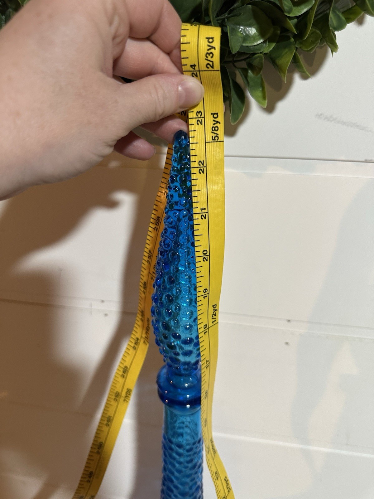 Vtg Blue Hobnail Glass Decanter Genie Bottle 22.75” W/ Stopper Empoli MCM Italy