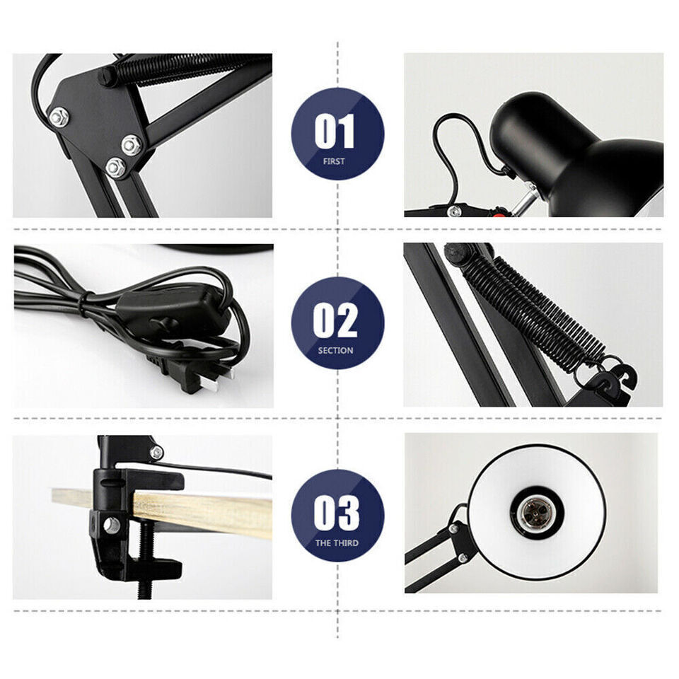 Lamp Desk Architect Arm Swing Adjustable Light Table Clamp Black Metal USA Plug