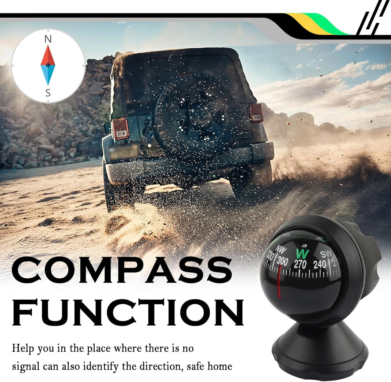 Compass for Car with Bottom Stick Car Compass Ball,Adjustible and Night Vision C