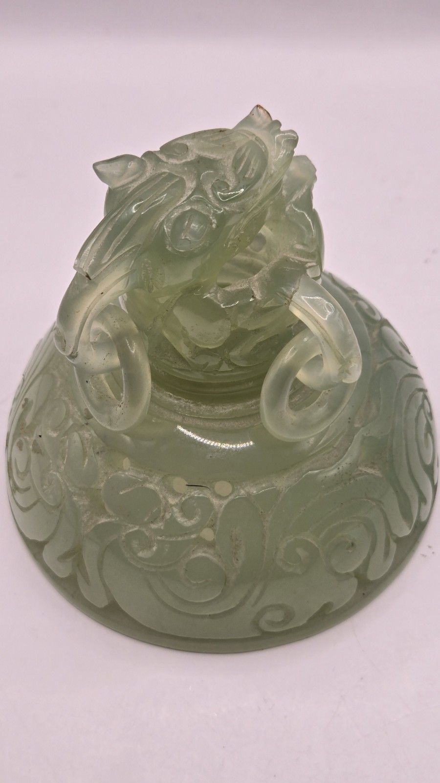Vintage Chinese Jade Carved Foo Dog Incense Burner 8" x 7.5" READ FOR FAULTS
