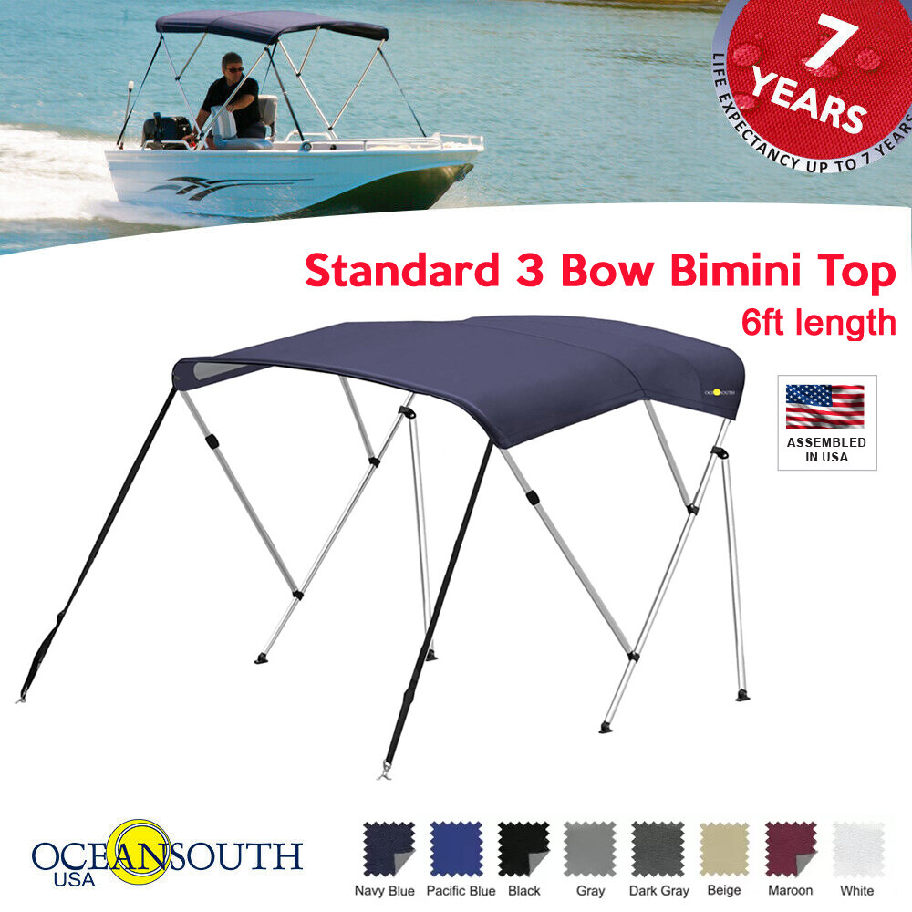 Oceansouth Standard BIMINI TOP 3 Bow Boat Cover 6ft Long With Rear Poles