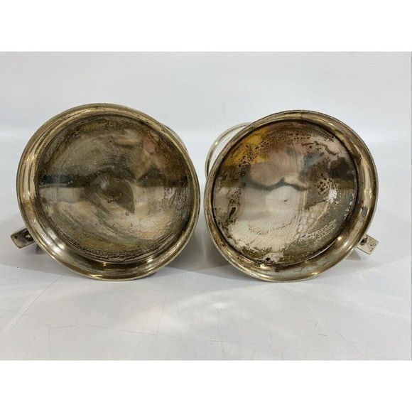 Vtg English Silver Plated Heraldic Lion Crest Tankard Beer Mug Steins Set of 2