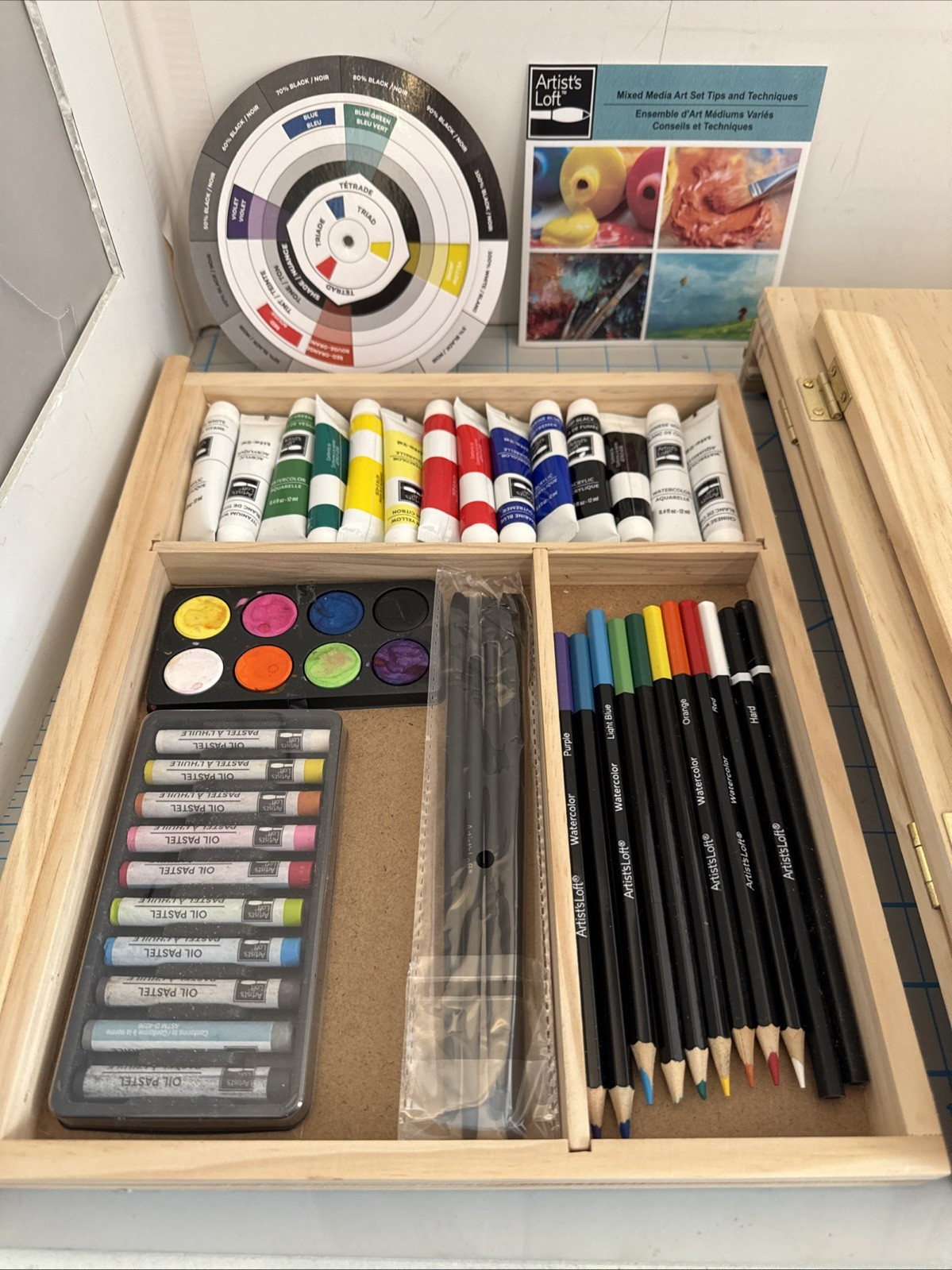 Solid Artist Wood Desk Table Easel Box, Storage Drawer, Art Paint Supplies