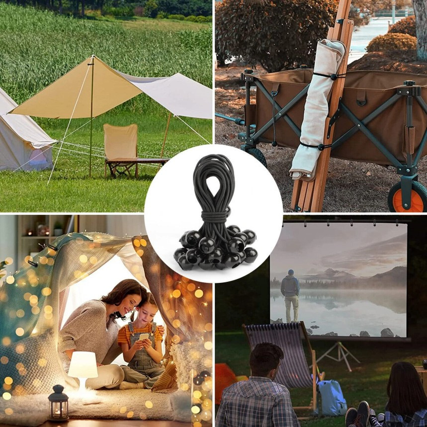 6" Ball Bungee Bungie Cord 100Pcs Black Heavy Duty Canopy Tarp Tie Downs *