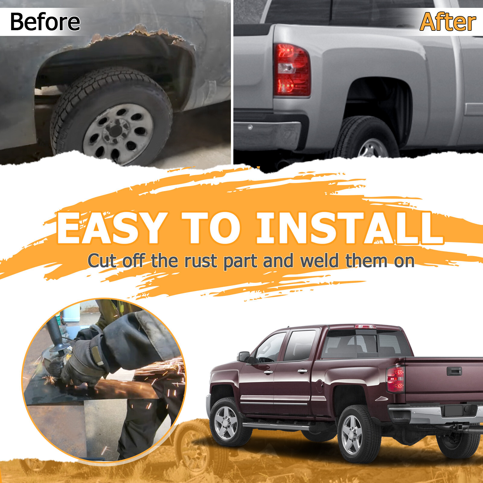 For Chevrolet Silverado 2007 2008 2009-2014 Rear Wheel Arch Repair Panels Pair