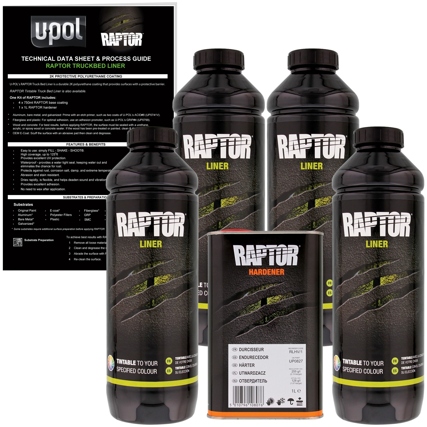 U-POL Raptor Tintable Spray-On Truck Bed Liner Coating, 4 Quarts