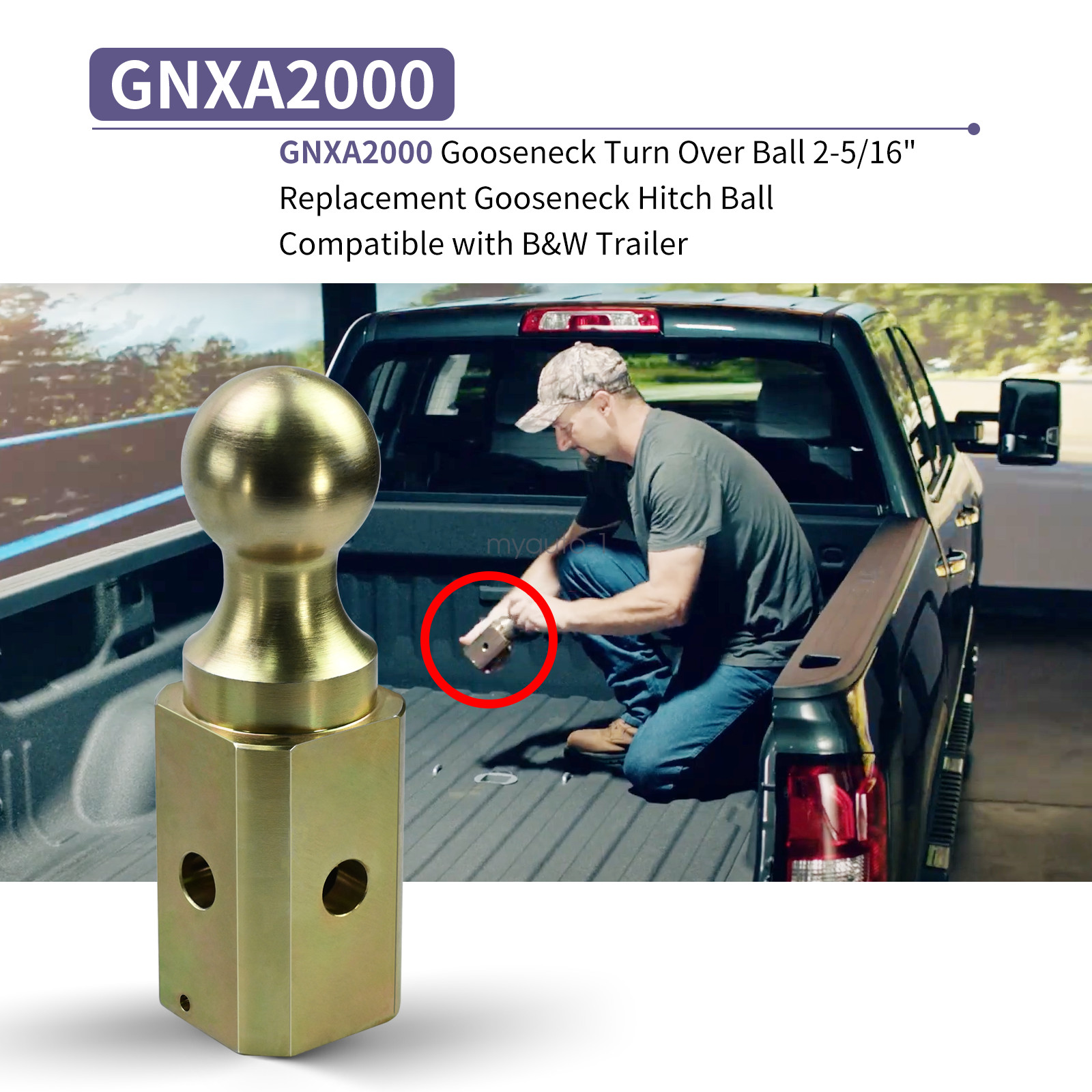 GNXA2000 Gooseneck Ball Hitch Turn Over Ball 2-5/16” fits B&W Trailer Hitches
