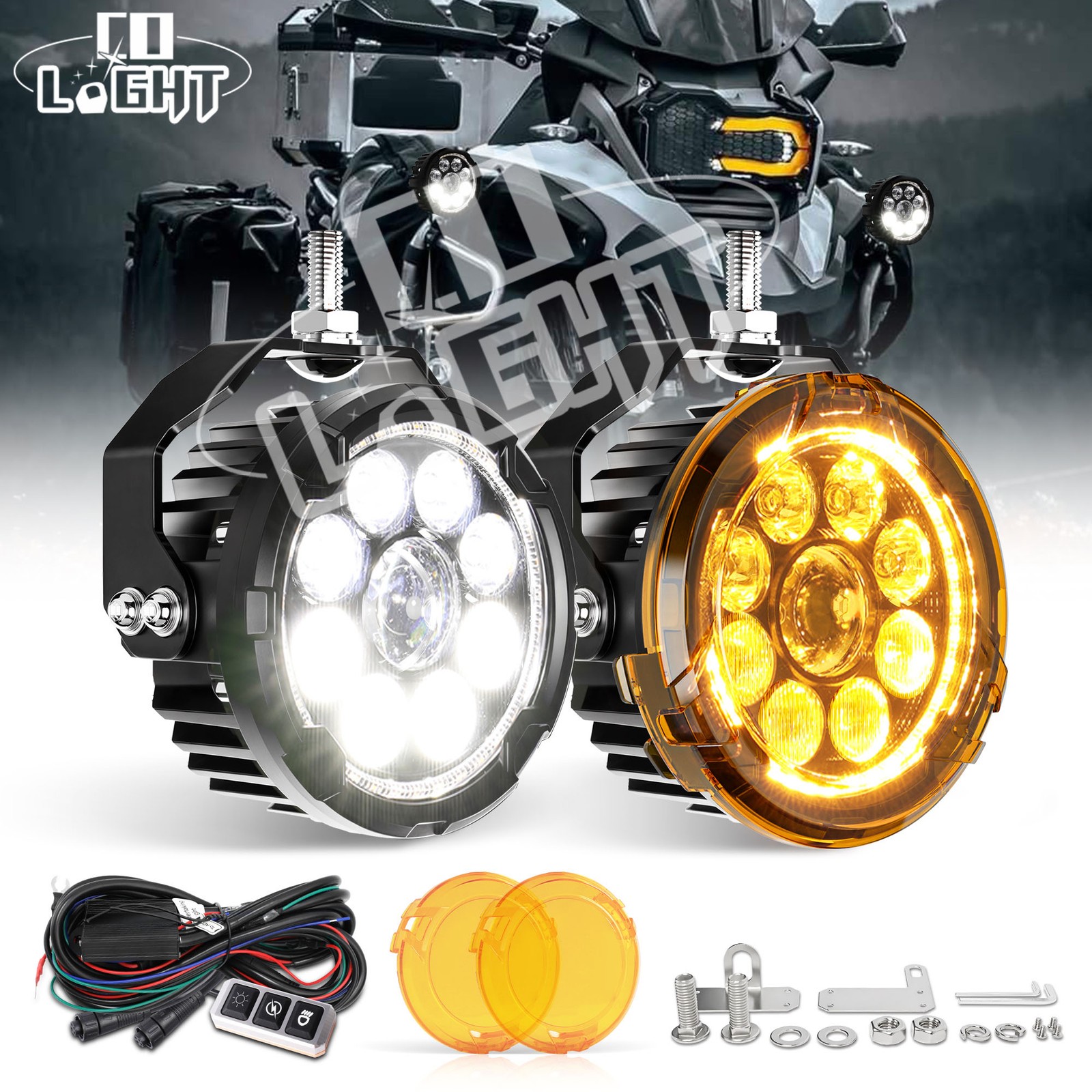 2x 4.5" LED Motorcycle Driving Lights White Amber DRL Fog Lamp Auxiliary Lights