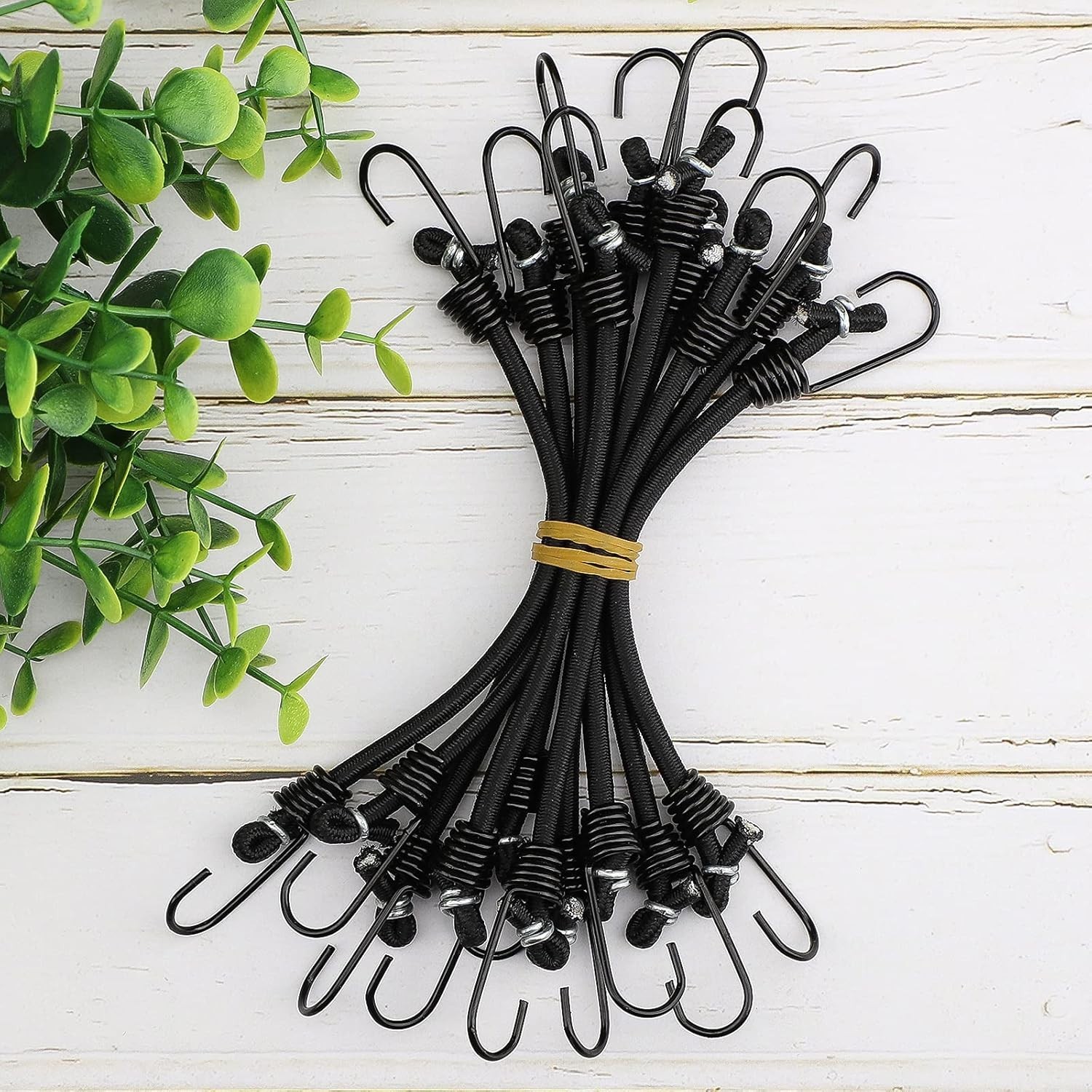 Small Bungee Cords with Hooks 6 inch Mini Black Bungee Cords, 10 Pcs
