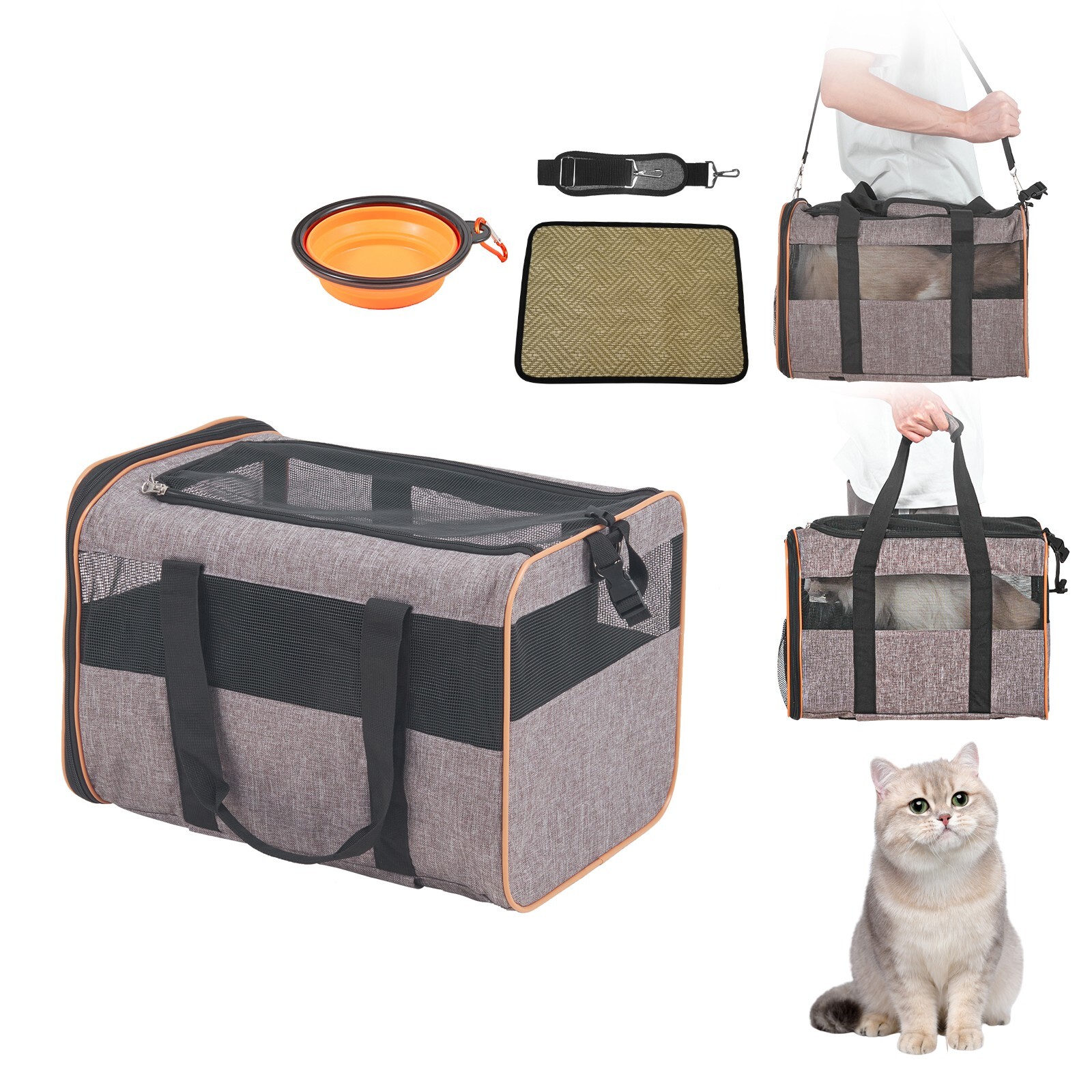 Cat Carrier with Wheels Airline Approved Rolling Pet Carrier 22 lbs Grey