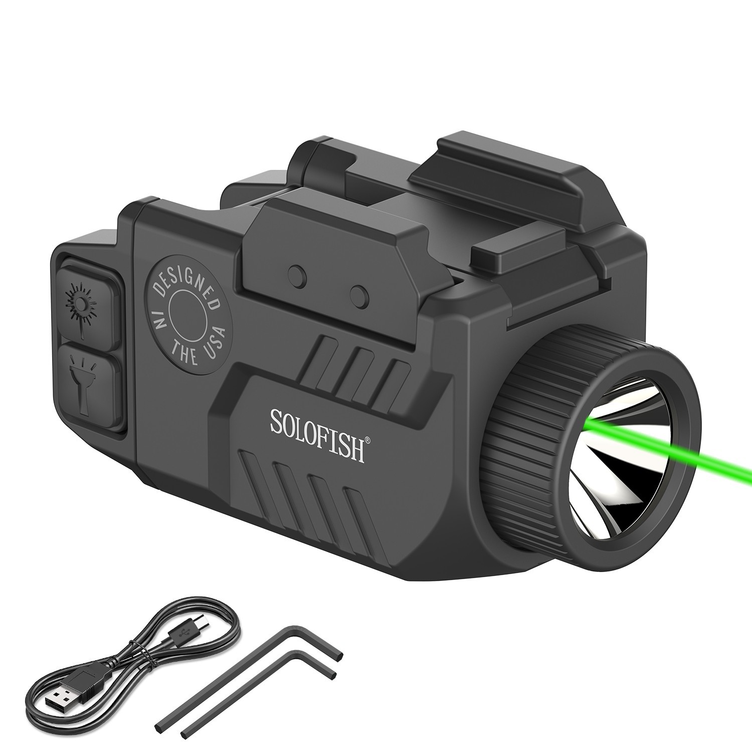 SOLOFISH 800 Lumens Flashlight & Laser Sight Combo Red/Green/ Blue Laser Beam