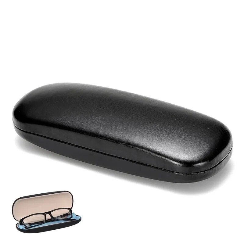 NEW Clam Shell Hard Eyeglasses PU Glasses Case Black w/Microfiber Cleaning Cloth