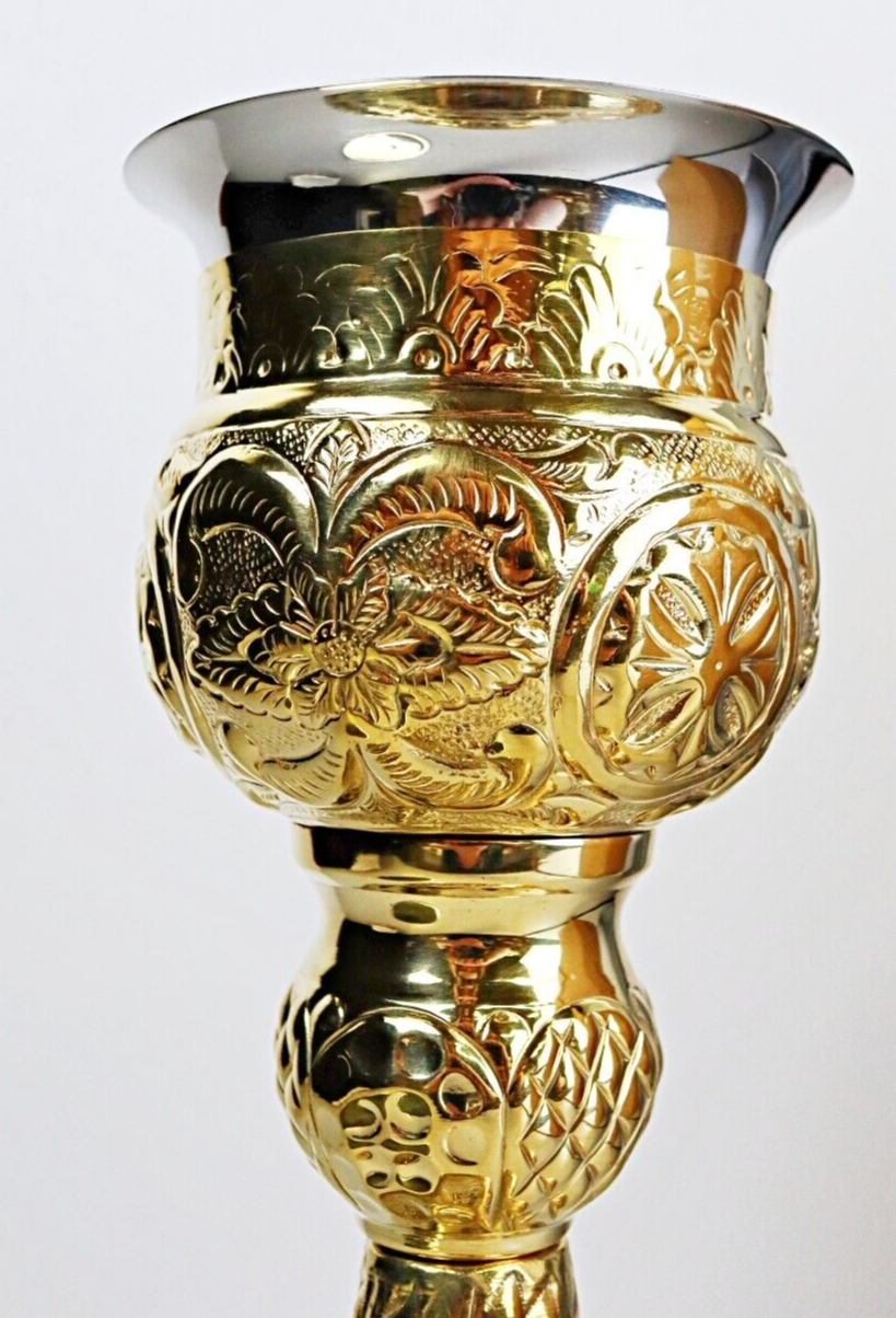 Polished Nickel Plate and Brass 9 oz Orthodox Chalice with Paten Set
