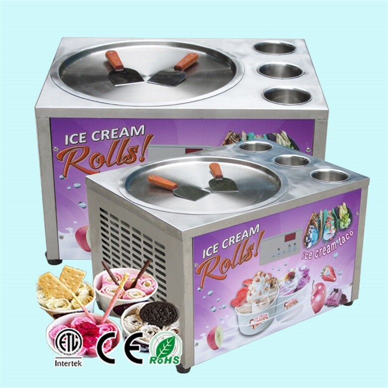 Kolice Countertop fried ice cream roll machine rolled ice cream with 3 buckets